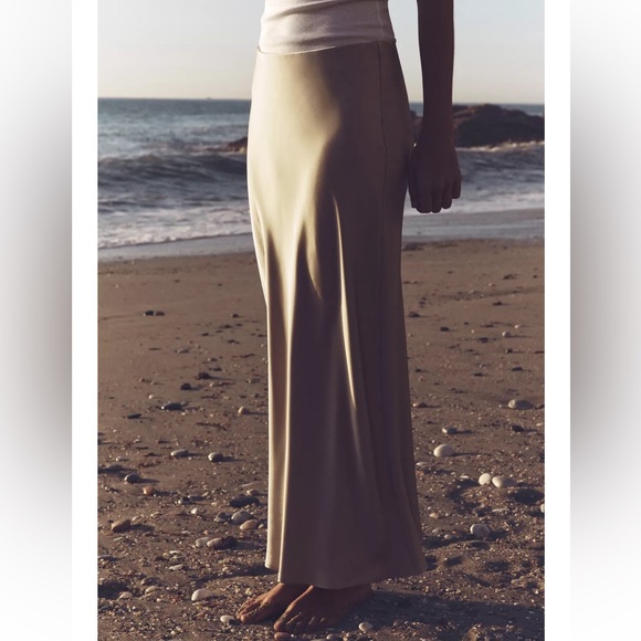 NWT ZARA Elegant Tan Satin Skirt - Picture 2 of 7